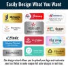 Infographic featuring 12 different examples of full-color name tags with and without company logos