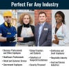 Common industries where name tags are often used - 4 professionals shown within their respective industry settings