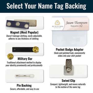 Infographic for selecting your name tag backing