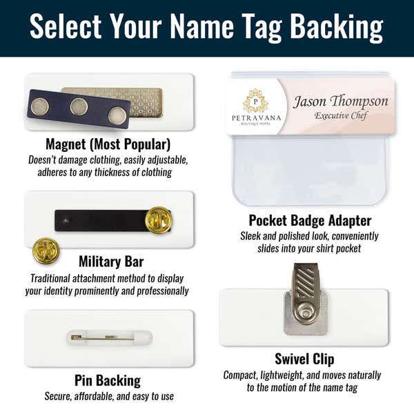 Infographic for selecting your name tag backing