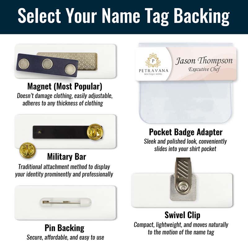 Infographic for selecting your name tag backing