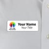 White 1x3  inch name tag - sample template - worn on a off-white dress shirt for size perspective