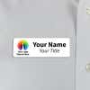 white 1x3 name tag - sample template - worn on a off-white dress shirt for size perspective