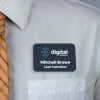 dark blue full-color name tag - lead technician - worn on a light blue dress shirt for size perspective