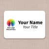A Full Color Custom Name Tag - 2" x 3" on a off-white material background