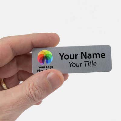 1" x 3" Brushed Silver Custom Name Tags - alternate view