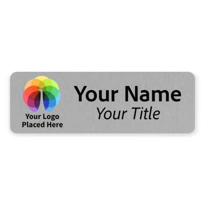 1" x 3" Brushed Silver Custom Name Tags - alternate view
