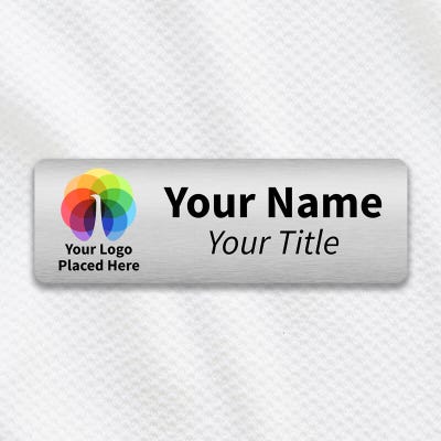 1" x 3" Brushed Silver Custom Name Tags - alternate view