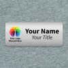 Brushed silver 1.25x3 inch name tag - sample template on a textured background