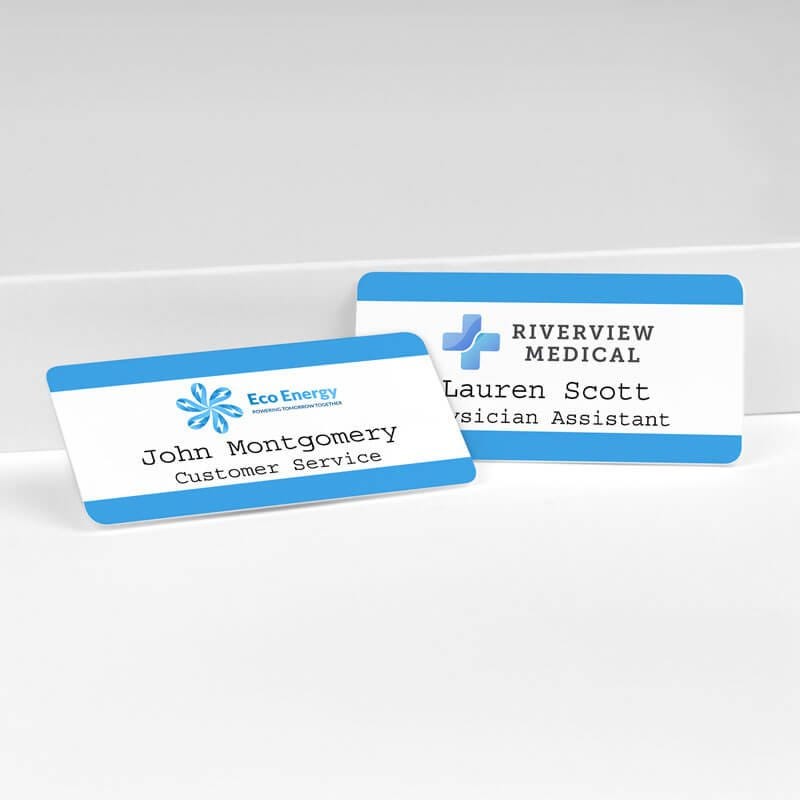 Add your name and logo to customize your name badge 