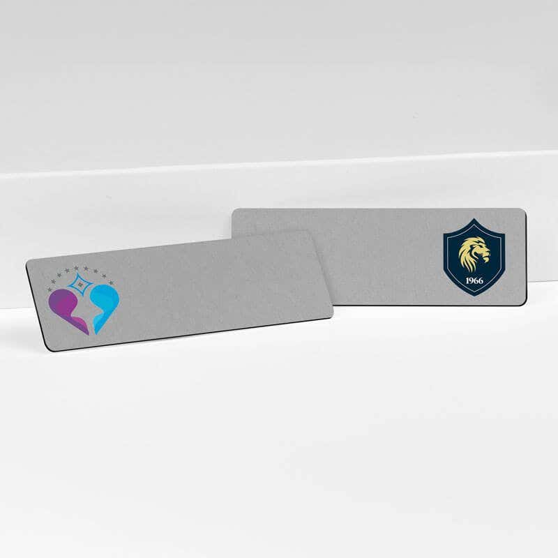 Left and right logo name tags 