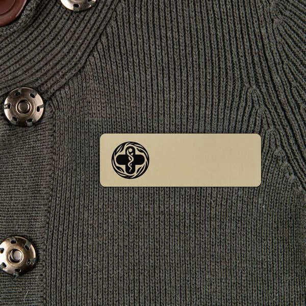 Gold Name tag with black logo 