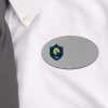 Silver Oval Name Badge on white white shirt 
