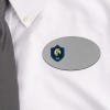 Silver Oval Name Badge on white white shirt 