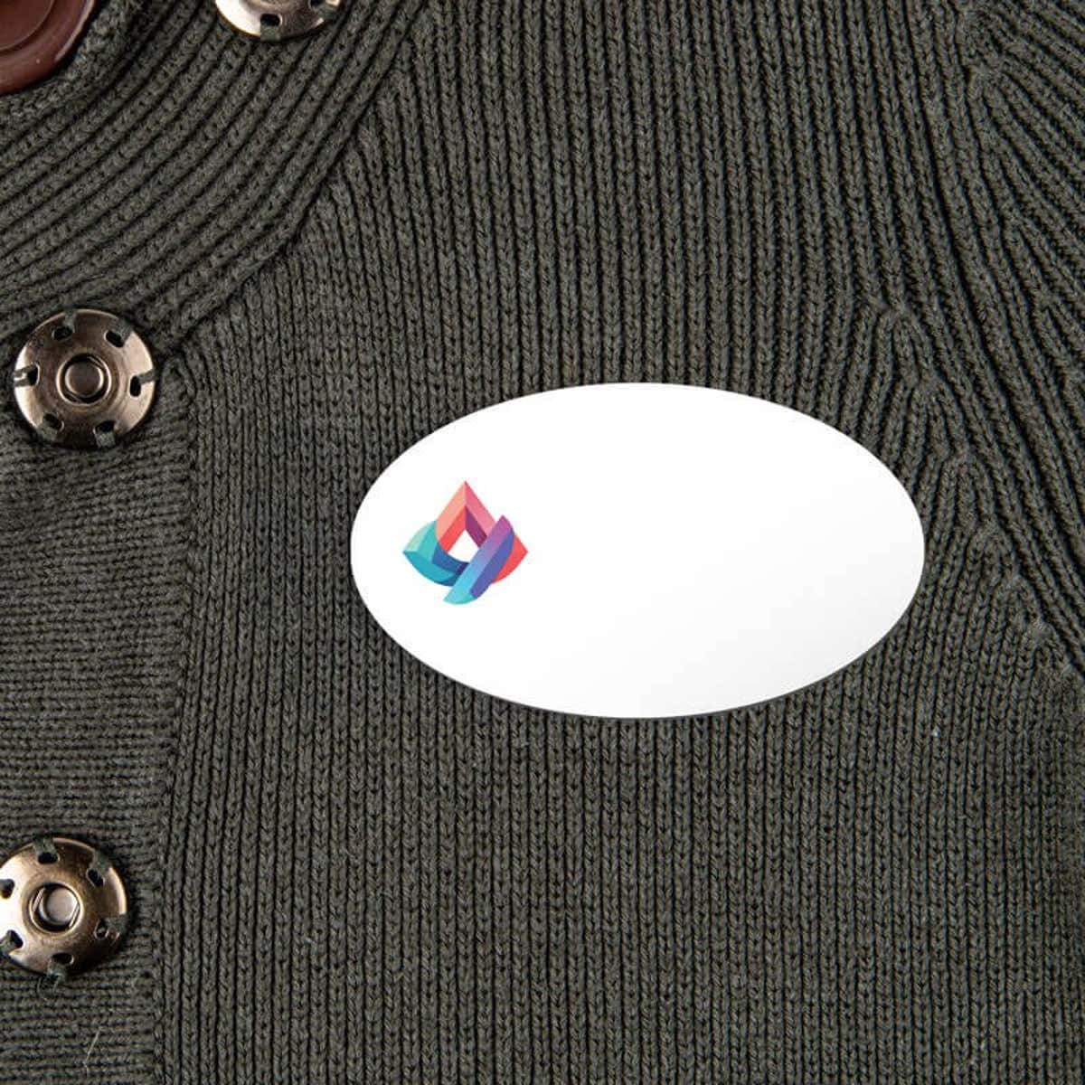 White Oval Name Badge on shirt 