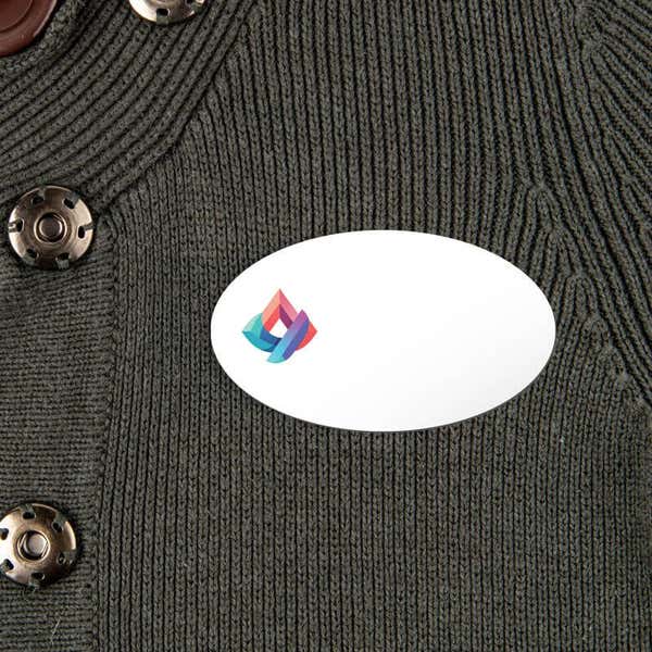 White Oval Name Badge on shirt 