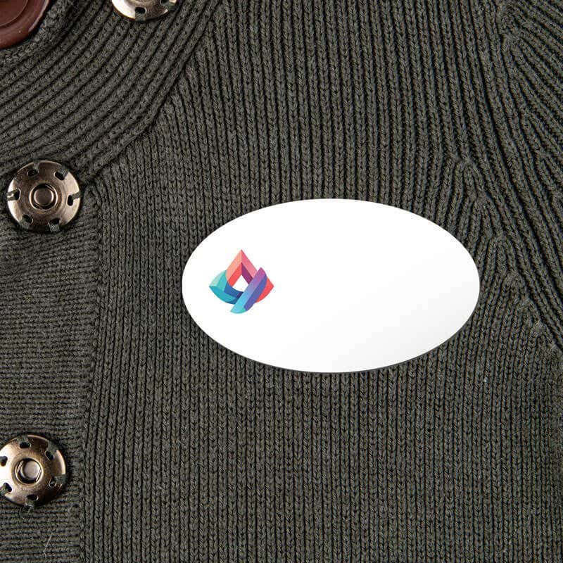 White Oval Name Badge on shirt 