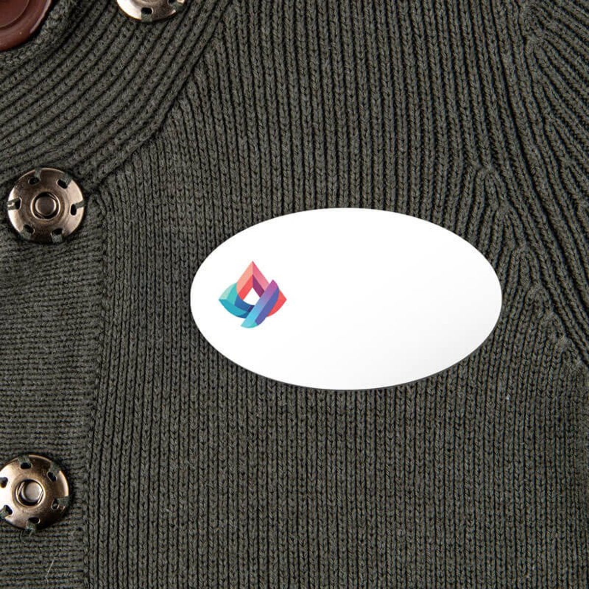 White Oval Name Badge on shirt 