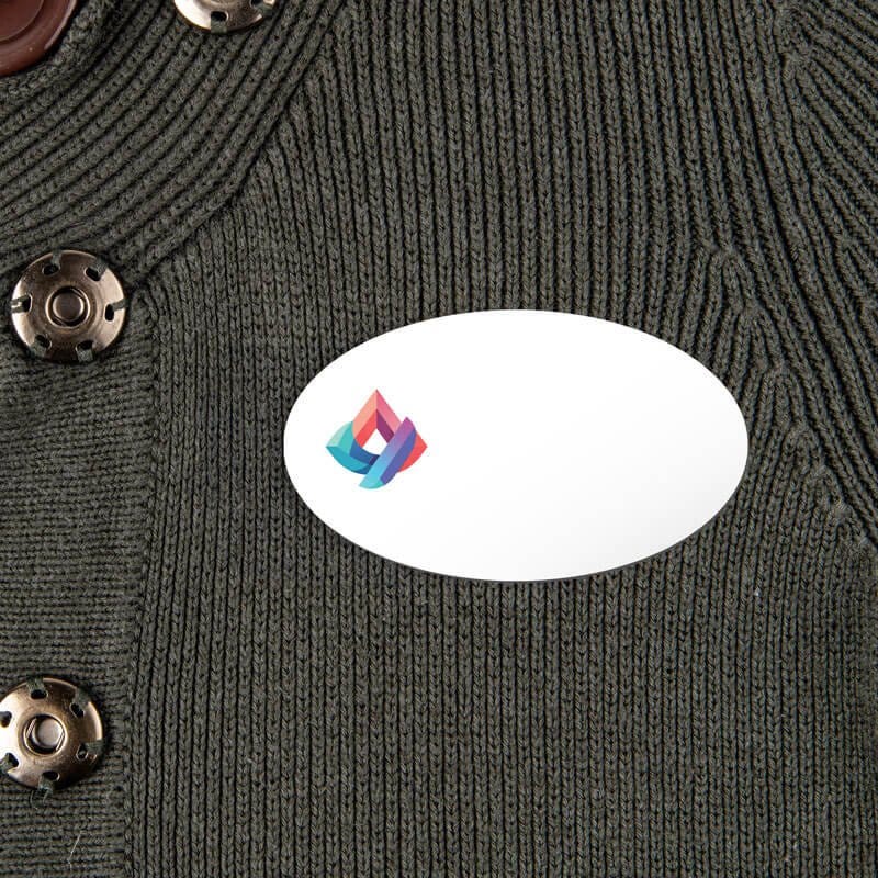 White Oval Name Badge on shirt 