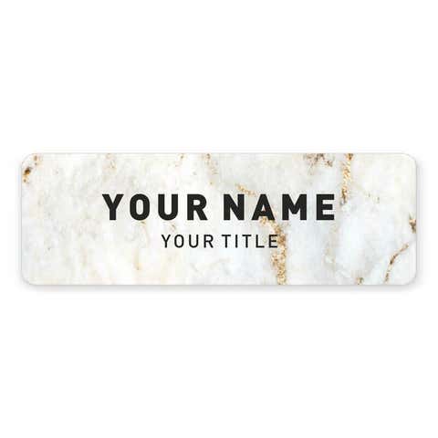 1" x 3" UV Printed Full Color Name Tag on Elegant Marble Background with Bold Custom Text