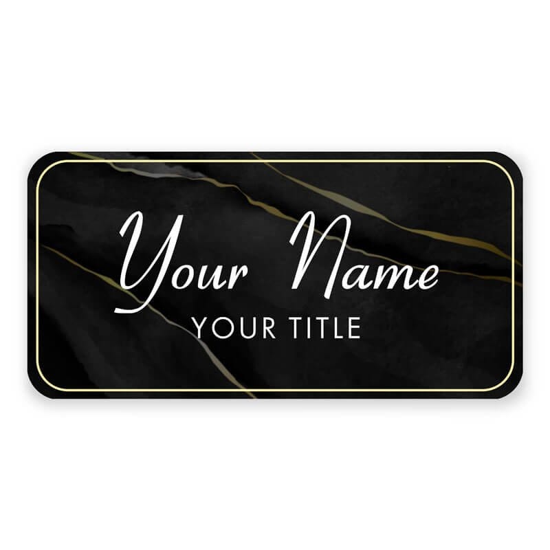 1.5" x 3" UV Printed Full Color Name Tag on Black and Marble Background 