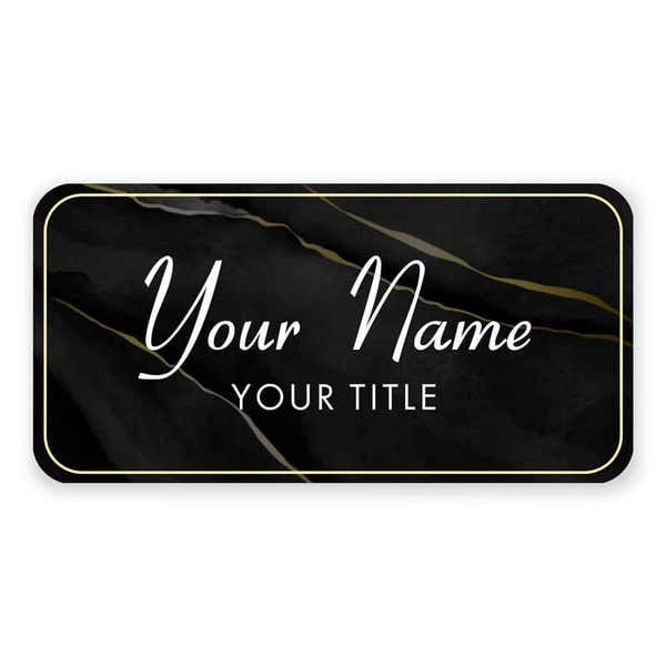 1.5" x 3" UV Printed Full Color Name Tag on Black and Marble Background