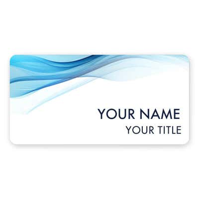 1.5" x 3" UV Printed Full Color Name Tag on Corporate Blue Wave Background 