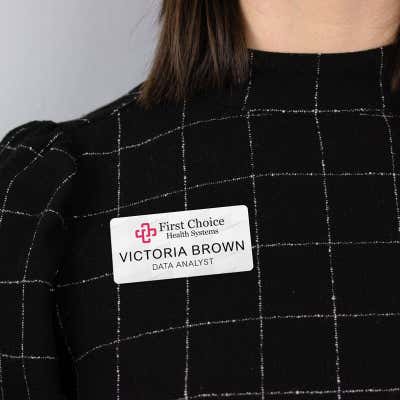 1.5" x 3" UV Printed Full Color Upload Your Logo Name Tag on Neutral Background - alternate view