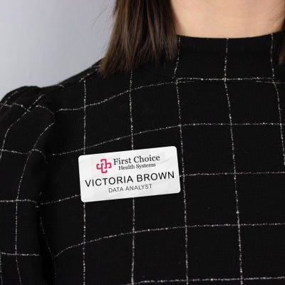 1.5" x 3" UV Printed Full Color Upload Your Logo Name Tag on Neutral Background - alternate view