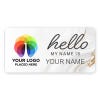 1.5" x 3" UV Printed Full Color Upload Your Logo Hello My Name Is Name Tag on Modern Background with Gold Detail