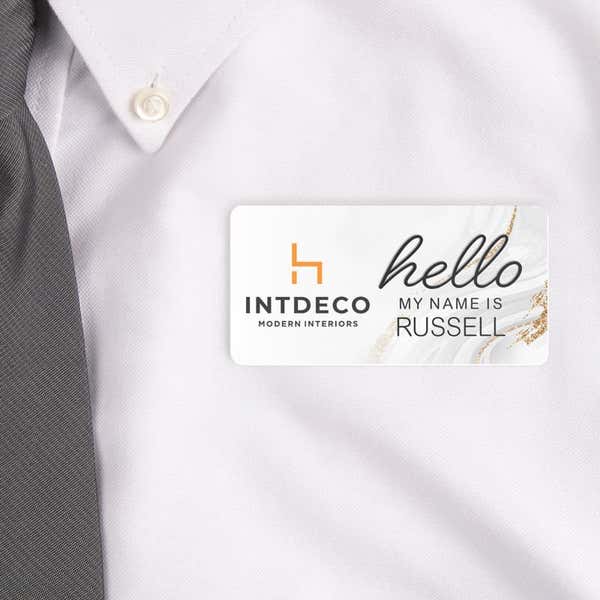 1.5" x 3" UV Printed Full Color Name Tag on White Shirt 