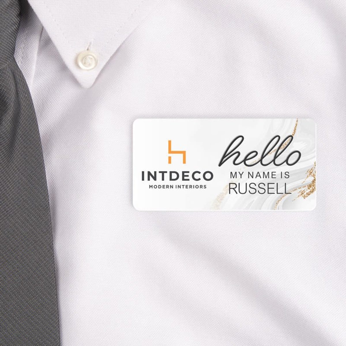 1.5" x 3" UV Printed Full Color Name Tag on White Shirt 
