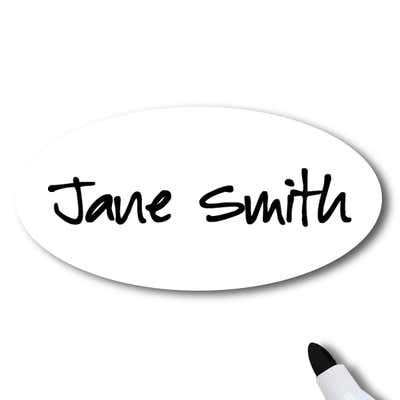 White Dry Erase Reusable Oval Name Tag - alternate view
