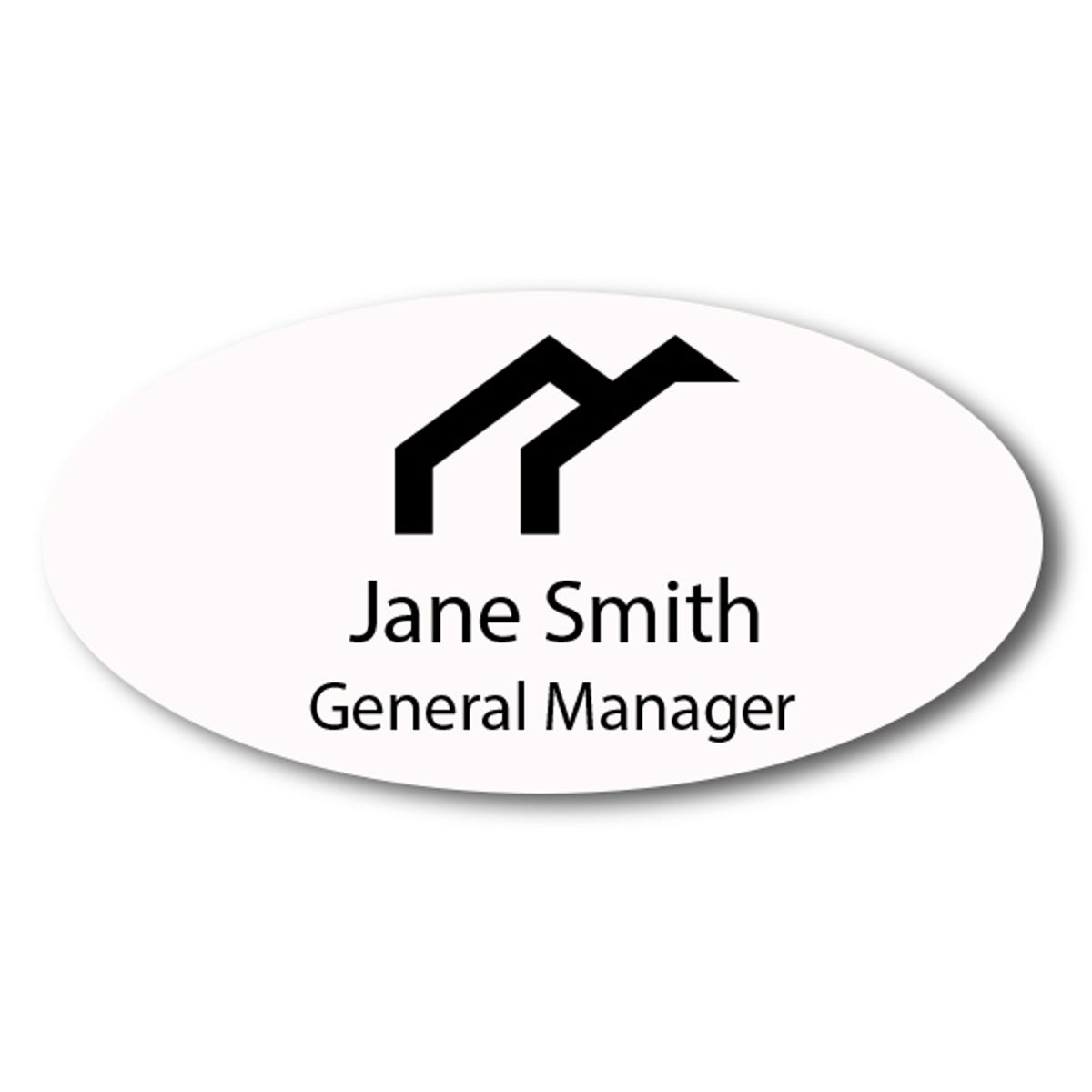 Laser Engraved Oval White Name Tag - 1.5" x 3"