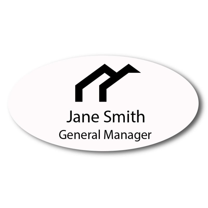 Laser Engraved Oval White Name Tag - 1.5" x 3"