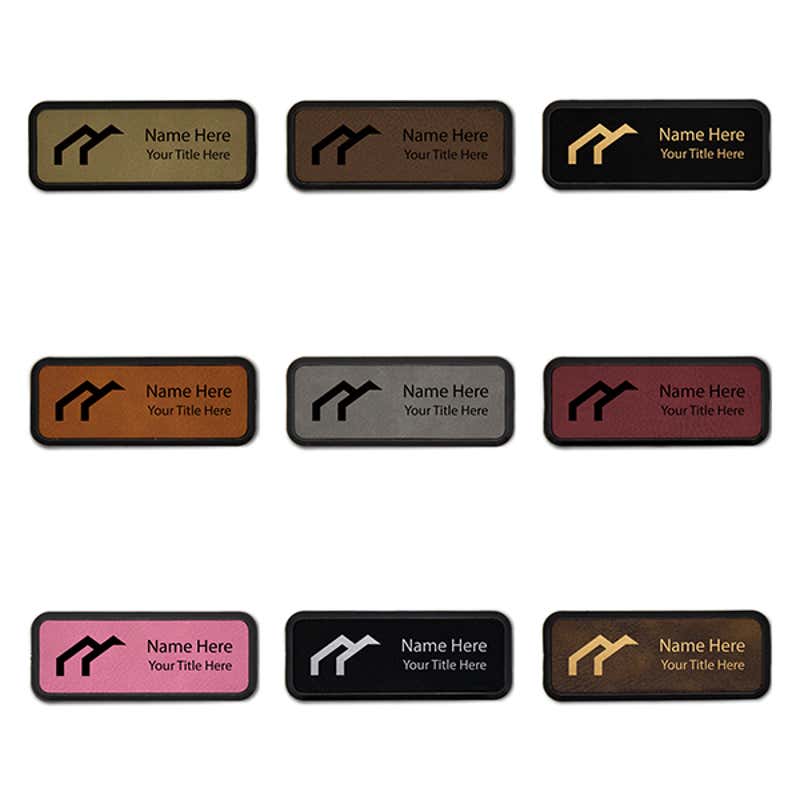 Leatherette Rectangle Name Tag with Frame - 1" x 3" Color Options