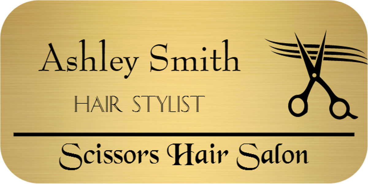 Scissors 3 Line Rectangle Hair Salon Name Tag