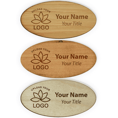 Engraved Oval Wood Name Tag | 1 ½” x 3”
