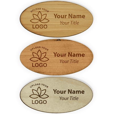 Engraved Oval Wood Name Tag | 1 ½” x 3”