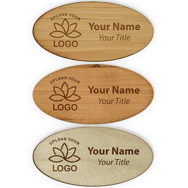 Engraved Wood 1.5" x 3" Oval Name Tag