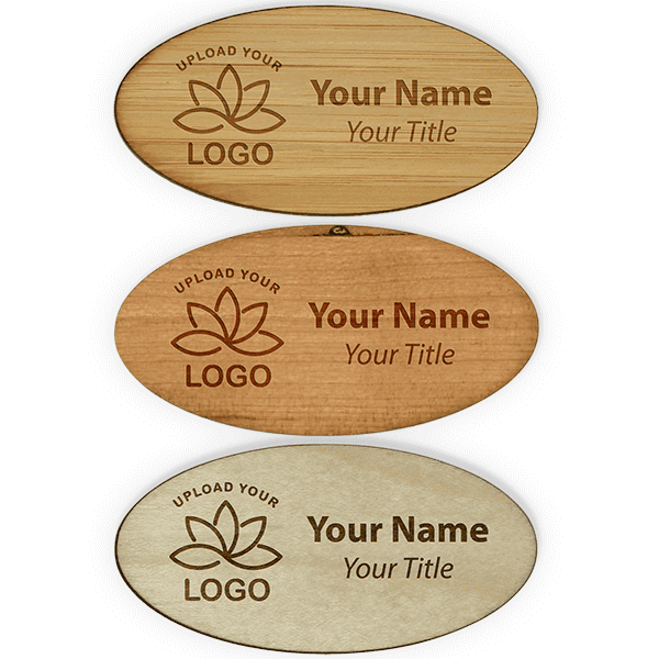 Engraved Wood 1.5" x 3" Oval Name Tag