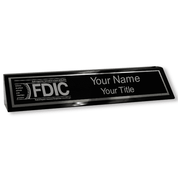 Custom FDIC Logo Wood 2" x 8" Desk Block