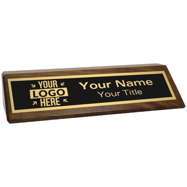 Genuine Wood Walnut Desk Wedge with Optional Left Logo | 2" x 8"