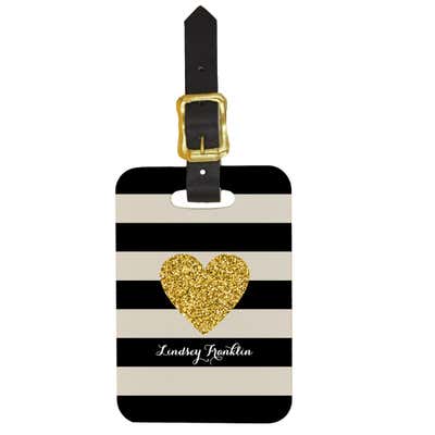 Custom Black and White Gold Heart Double Sided Luggage Tag