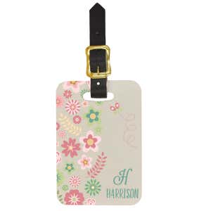 Custom Luggage Tag w Monogram and Flowers