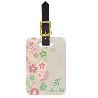 Custom Luggage Tag w Monogram and Flowers