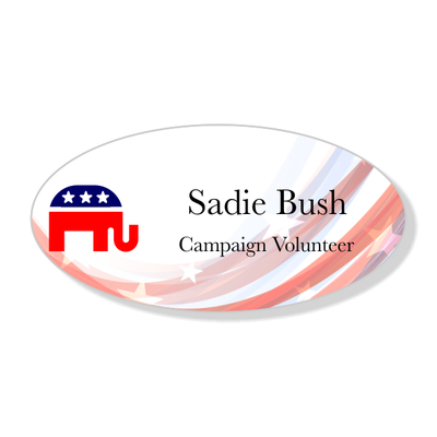 Abstract Swoosh Oval Conservative Plastic Political Name Tag
