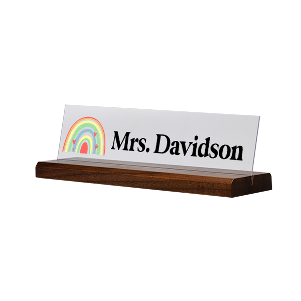 Modern Watercolor Rainbow Full Color Acrylic Teacher Desk Plate