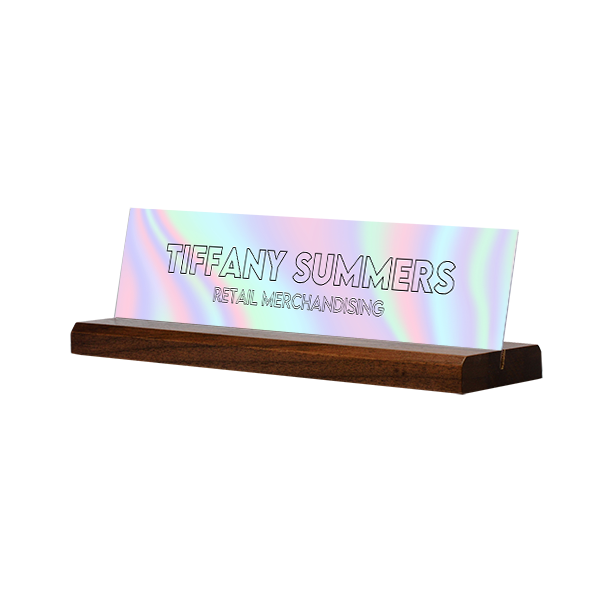 Aqua Pink Iridescent Full Color Acrylic Desk Name Plate