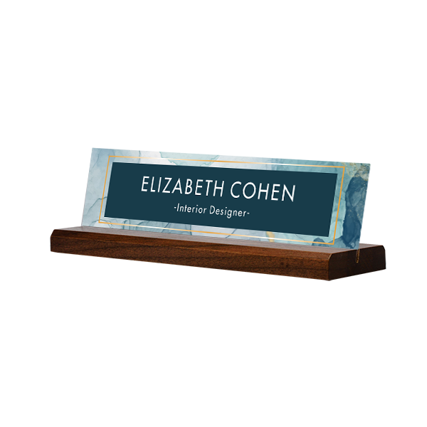 Modern Watercolor Navy Full Color Acrylic Desk Name Plate